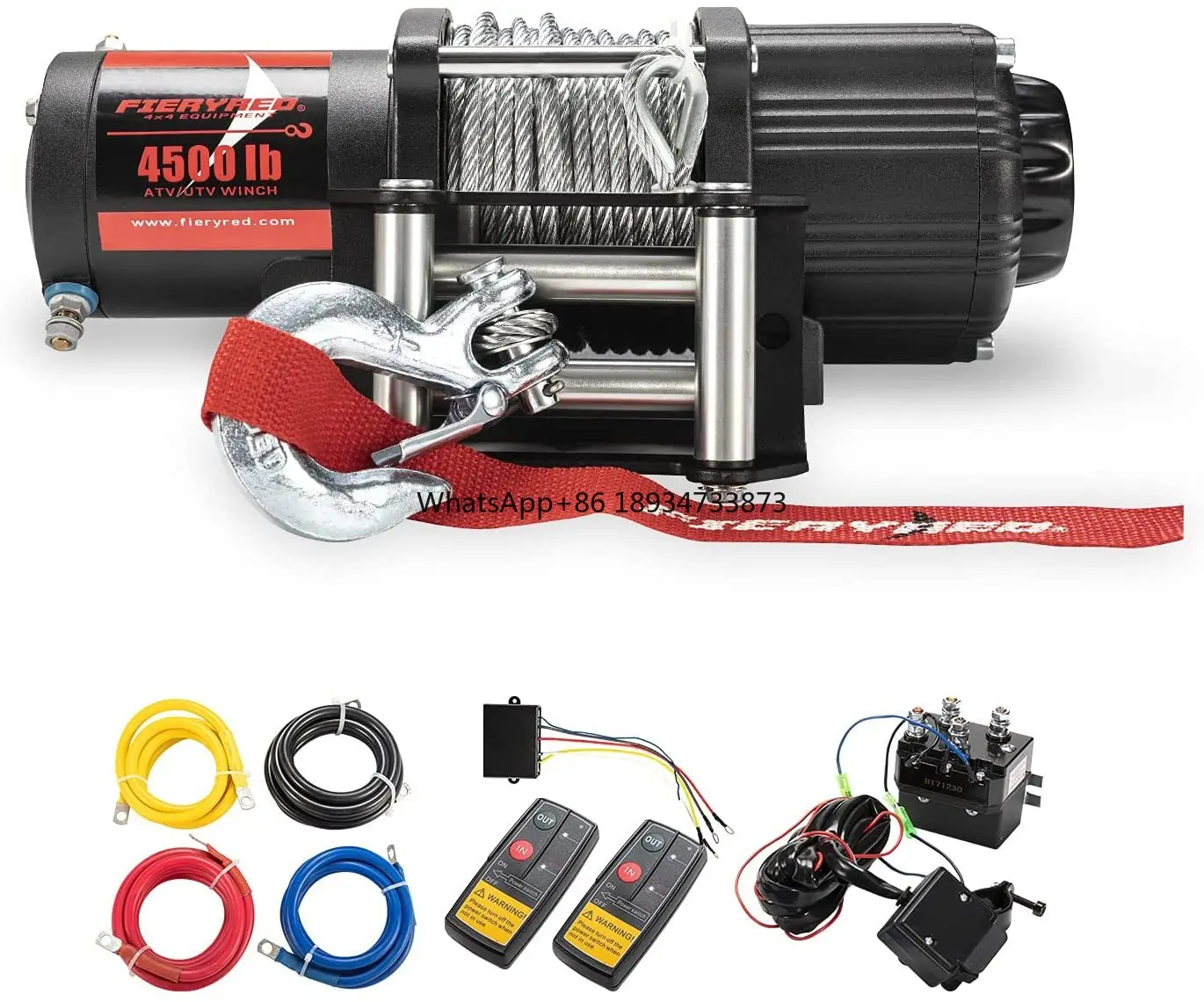 FIERYRED Towing ATV/UTV Off Road Trailer 12V 4500LBS Electric Wire Rope Winch Kits with Wireless Remote Control