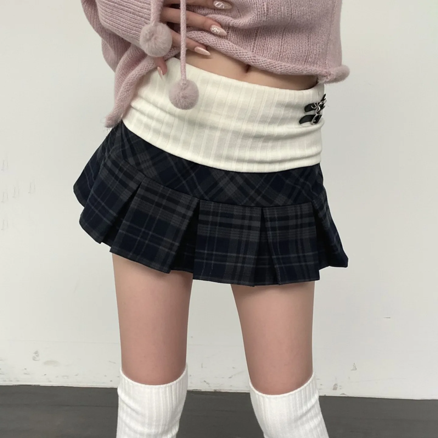 Retro Spicy Girl Plaid Half Skirt Women Summer New Embroidery Patchwork A-Line Skirts Fashion High Waist Pleated Short-Skirt