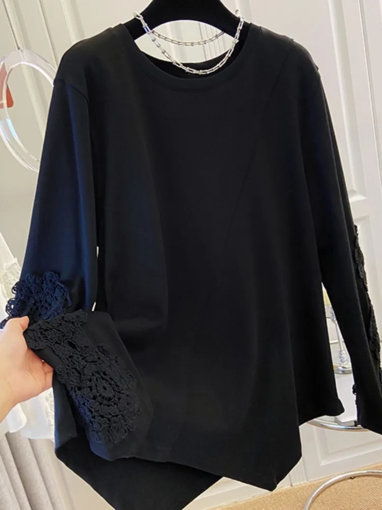 Oversize Autumn Patchwork Irregular T Shirt Women Korean Loose Long Sleeve Blouse Woman Ladies Tops Blusa Feminina - Image 2