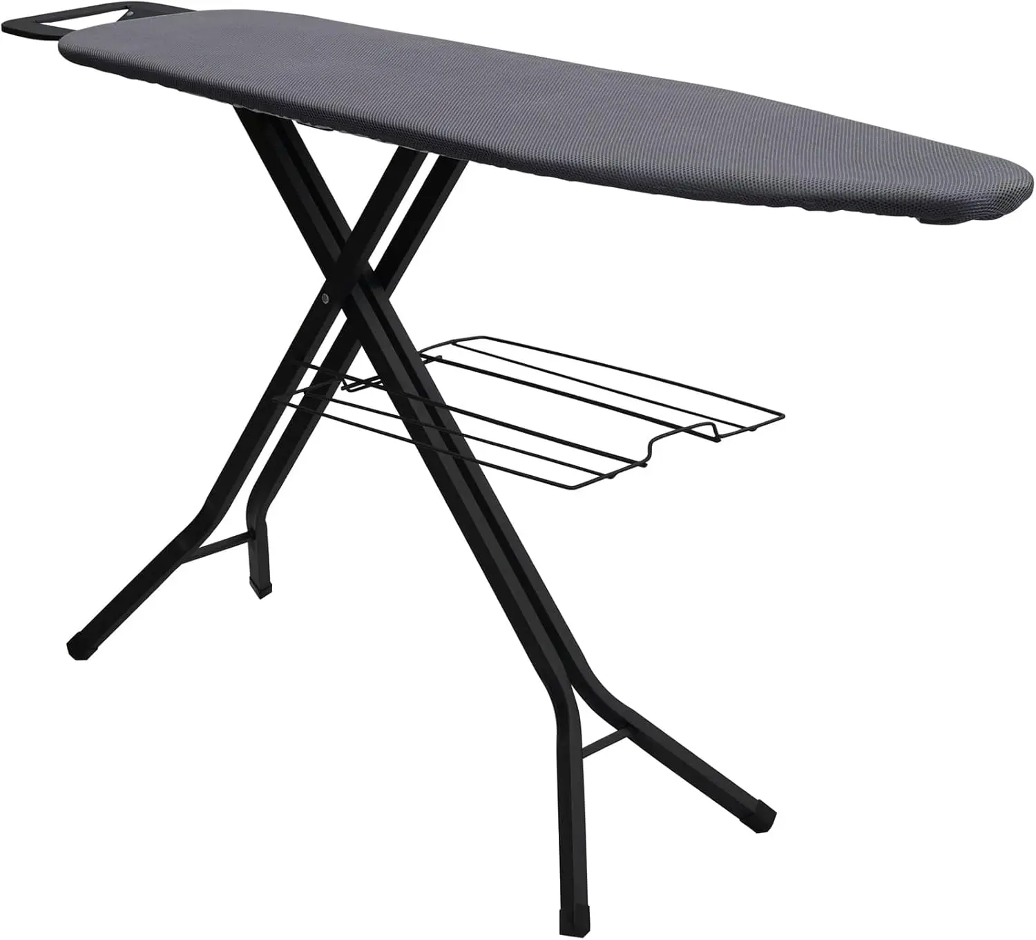 

Deluxe Matte Black Ironing Board with Mesh Steel Top, 4 Hex Legs, Heat-Resistant Cover & Fiber Pad, 4 Height Settings