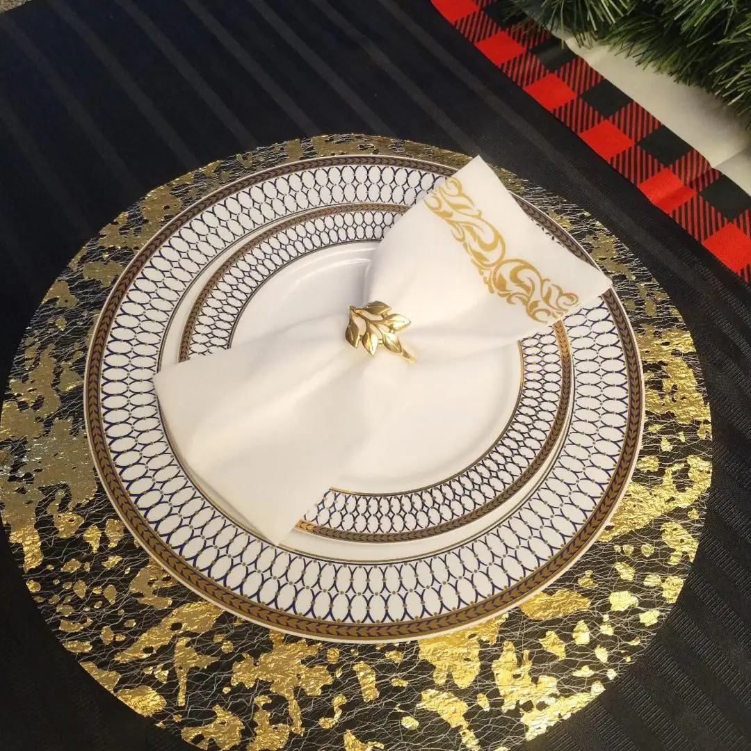 Christmas Disposable Gold Placemats Set, 13 Inch Gold Foil Table Mats for Dining Table, Thanksgiving Home Party Decoration