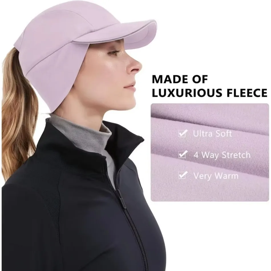 GADIEMKENSD Women's Winter Running Sports Hat - Reflective Fleece Ponytail Winter Sports Baseball Cap for Jogging with Ears M24