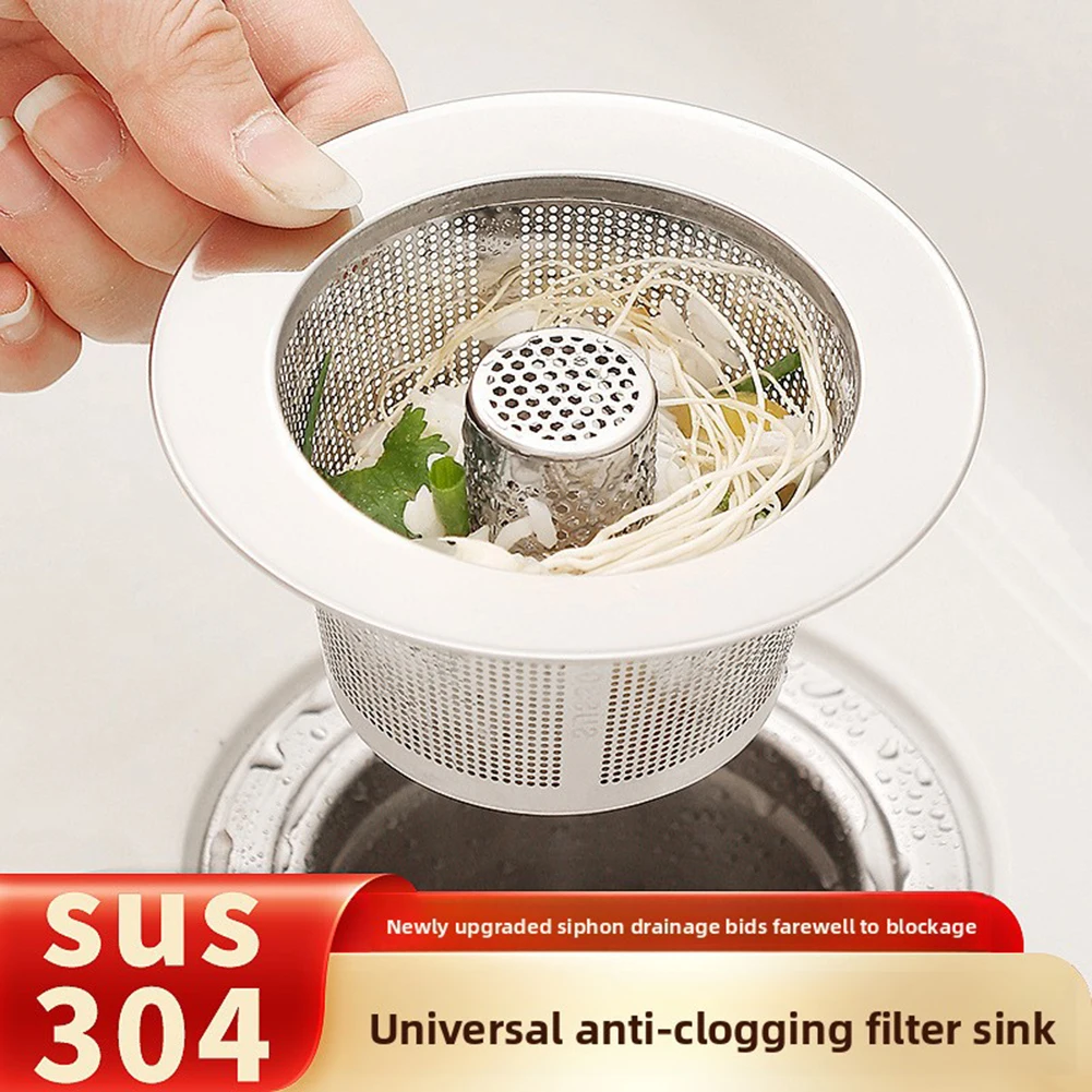 

304 Stainless Steel Kitchen Sink Filter Kitchen Sink Strainer Siphon Drain Food Slag Drainer For Kitchen Bathroom Accessories