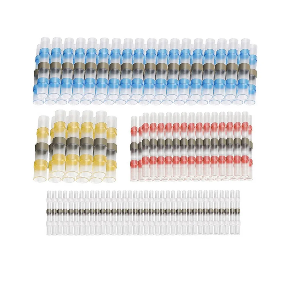 100pcs Heat Shrink Solders Connectors Transparent Solder Insulated Electrical Wire Terminal Butt Solder Electric Connector Set