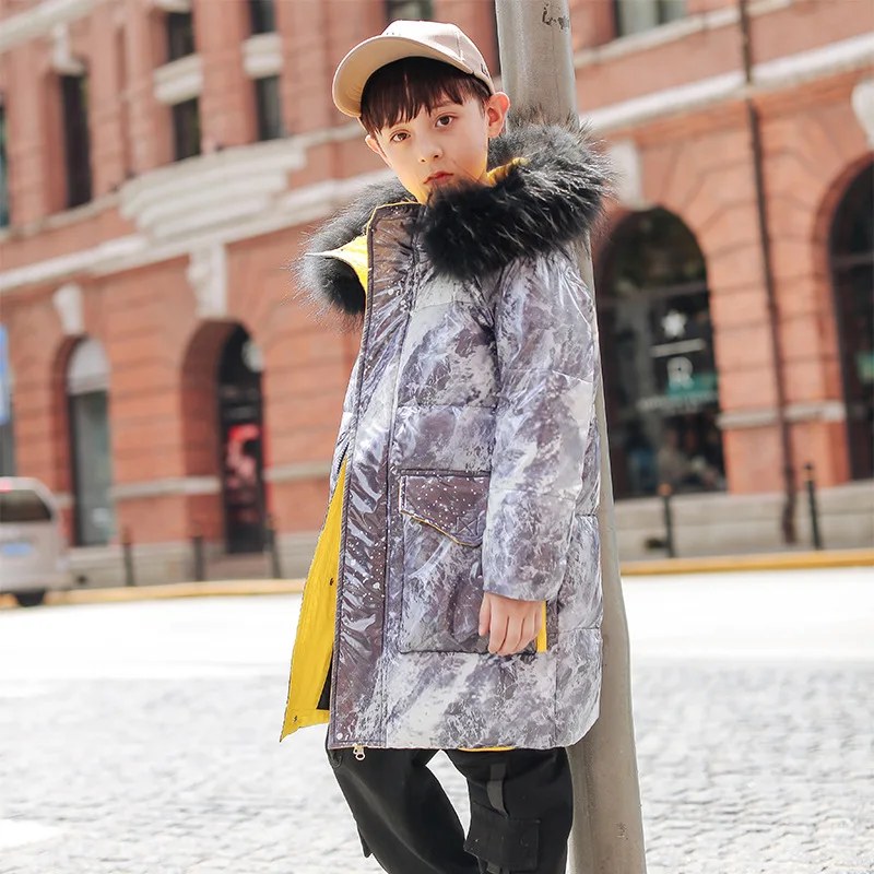 

-30 Degree Russian Winter Boy Down Jacket Waterproof Shiny Thicken Warm Boy Outerwear Coat 5-14Y Teenage Boy Parkas Outfit