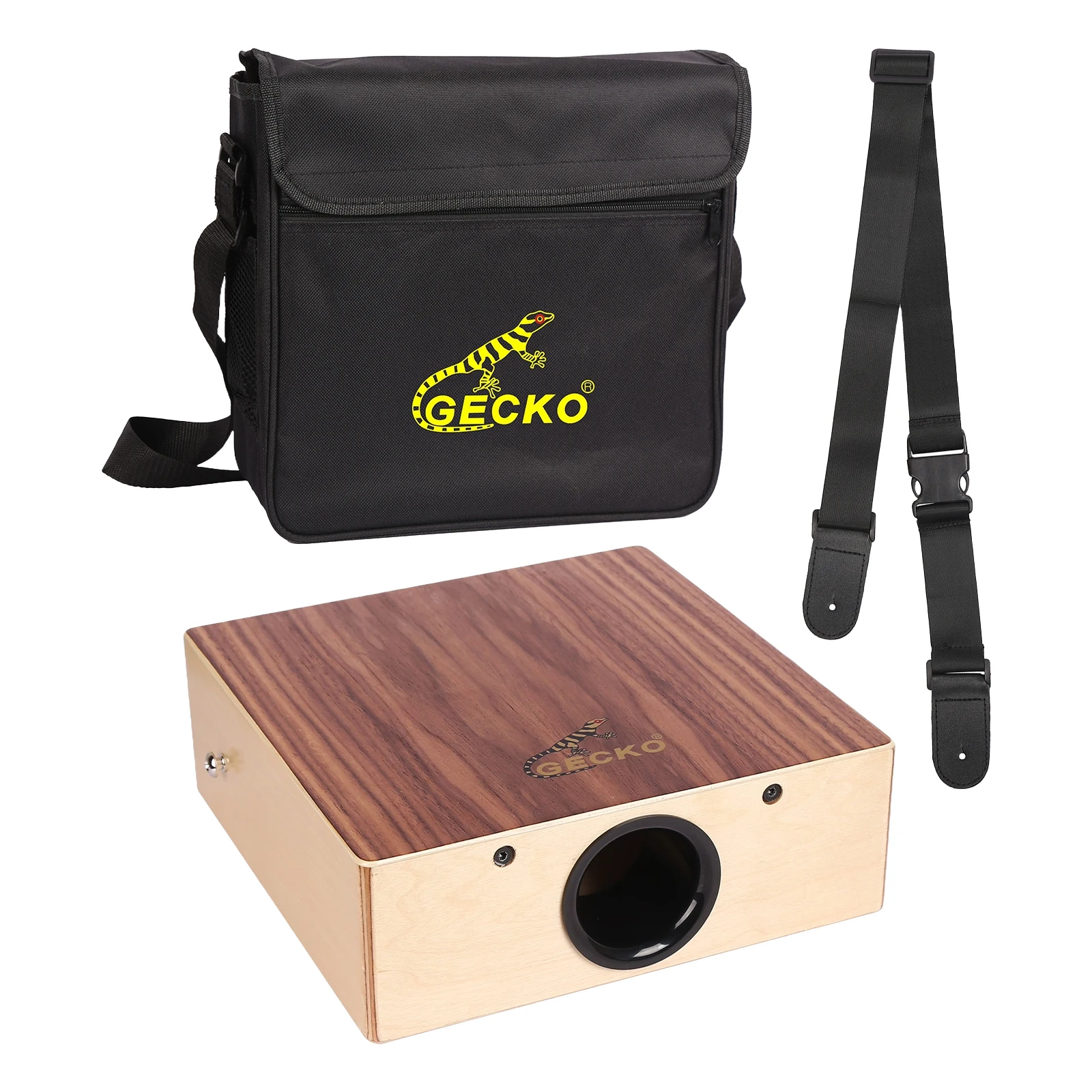 GECKO C-69 Cajon Wooden Drum Flat Hand Drum Percussion Instrument with Adjustable Strap Portable Box Drum for Party Hand Drums