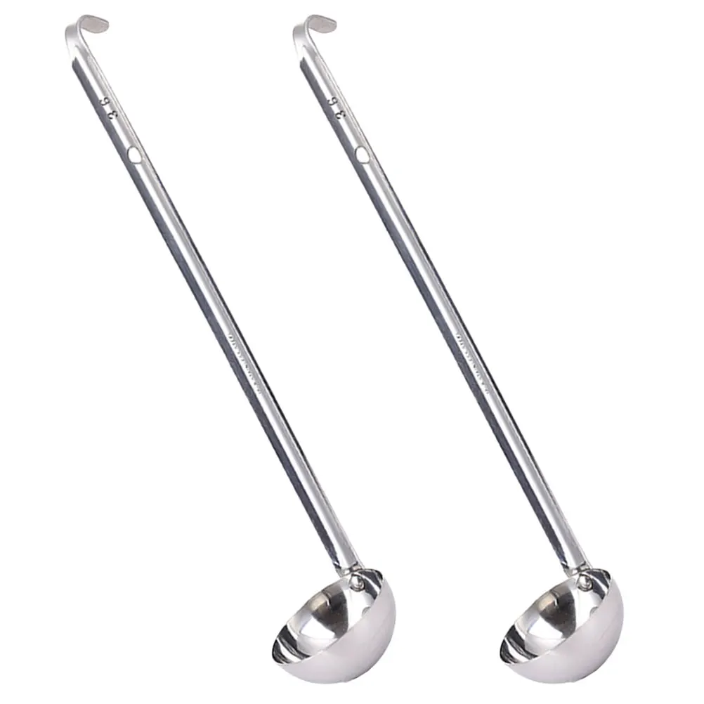 

2pcs Soup Ladle Set Stainless Steel Reusable Food Serving Handles Kitchen Portioner 10ml Long Handle Smooth Practical Home