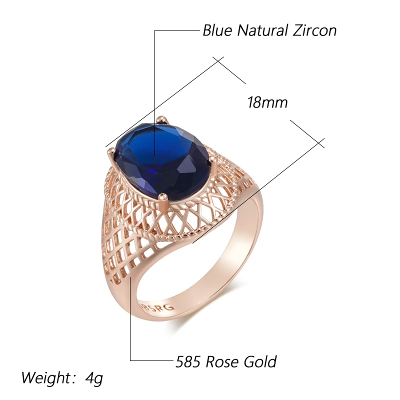 Kienl Hot Oval Blue Natural Zircon Daily Ring for Women Trend 585 Rose Gold Color High Quality Ethnic Bridal Jewelry