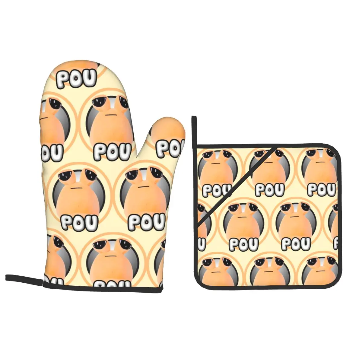 My Pet Alien Pou Cute Cartoon Oven Mitts and Pot Holder Sets of 4 for Baking Kitchen Cooking BBQ Resistant Non-Slip Gloves