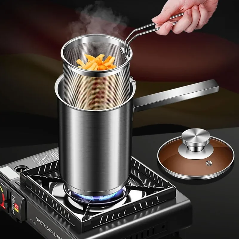 Thickeded Deep Fryer Pot Stainless Steel Deep Fryer Pasta Strainer Basket Household Deep Frying Cookware Chicken Fried Durable