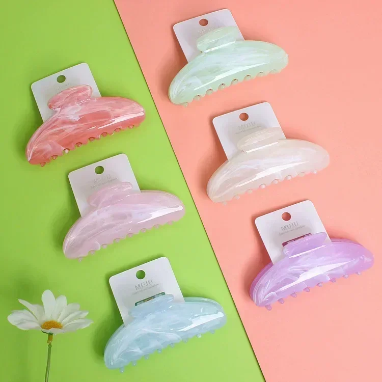 Candy Hairpin Advanced Acetate Marble Moire Back Head Shark Clip Halbkreisförmiger Halbmond-Greifclip – Detail 5