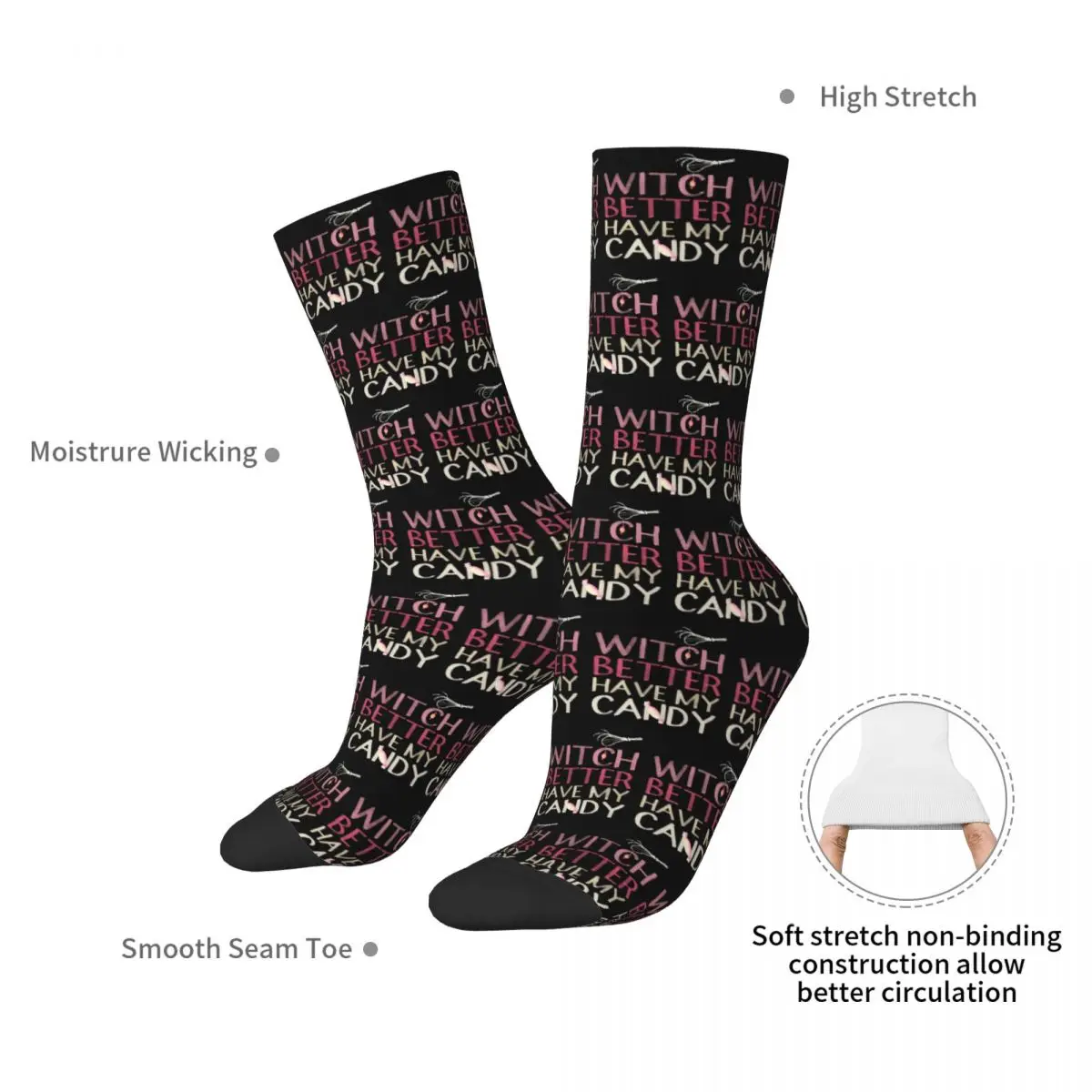 Witch Better Have My Candy Halloween Socks Harajuku Super Soft Stockings All Season Long Socks for Man's Woman's Christmas Gifts