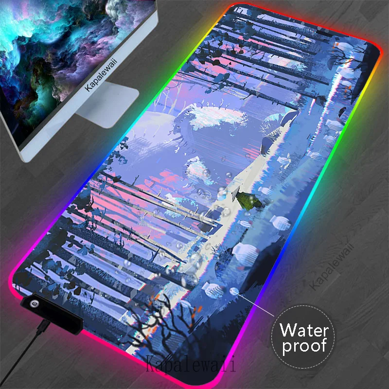 

RGB Landscape Kawaii Mousepad Teclado Mecânico Gamer Mouse Mat XXXL Waterproof Desk Mat Gaming Accessories Carpet Keyboard Pads