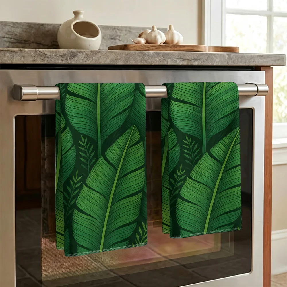 1pc/2pcs Plant Leaf Print Kitchen Towel-Super absorbent, reusable polyester dishcloths perfect for home decor, cooking, baking a