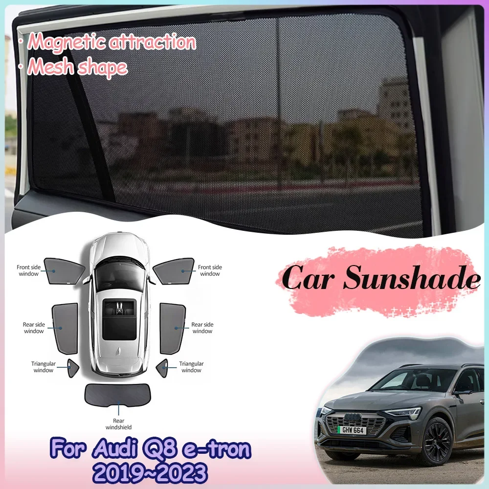 Magnetic Sunshades for Audi Q8 e-tron 50 2019~2023 2020 Car Windshield Mesh Rear Side Window Sun Visor Roof Curtains Accessories