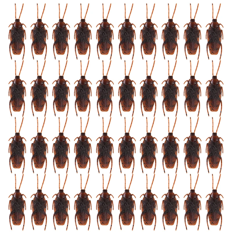 50pcs Artificial Fake Roaches Novelty Cockroach Trick Prop Scary Insects Realistic Plastic Bugs Halloween Party Prank Decoration