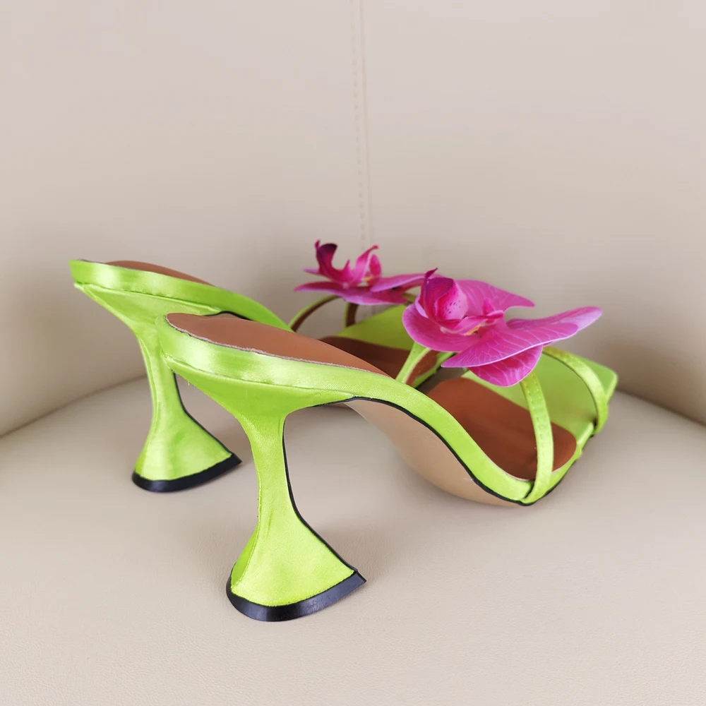 أحذية كعب مربع زهرة موضة شباشب كعب سميك أحذية النساء Zapatos Mujer