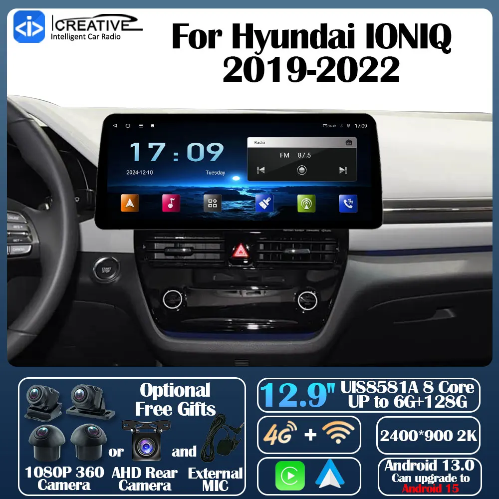 Android 13 Car Radio For Hyundai IONIQ 2019-2022 Carplay Auto Multimedia Stereo 360 Camera Navi GPS Intelligent Video Player 5G