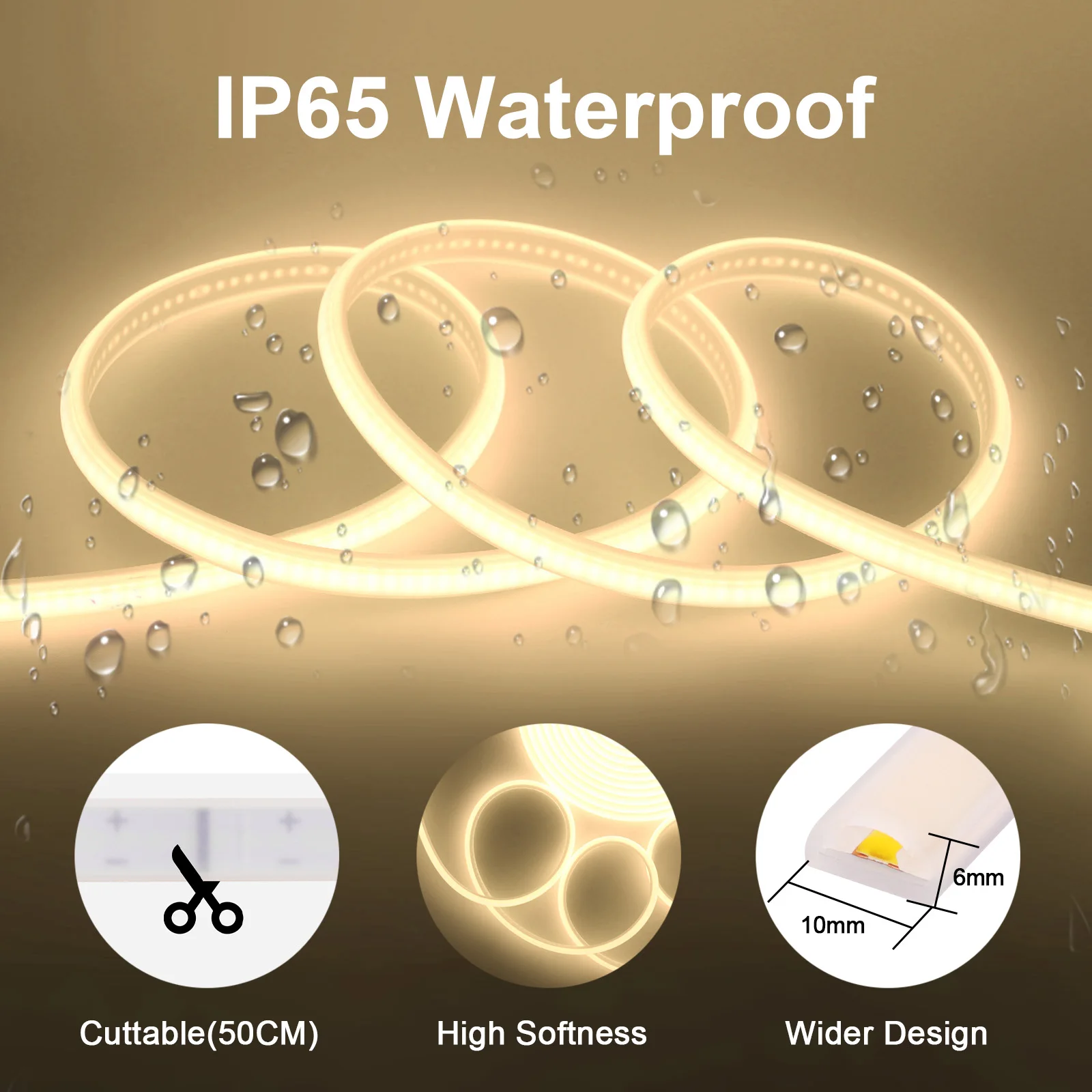 110V 220V Wasserdichter COB-LED-Streifen mit Schalter 1m-35m 288LEDs/m Flexibles Bandband EU UK US-Stecker Neonlichter für Küchenzimmer