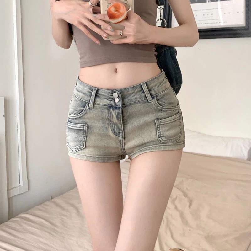 

Denim Skinny Shorts Women Low Rise American Streetwear Hip-wrapped Chic Sexy Y2k Clothes Trousers Hot Girl Vintage Washed Cool