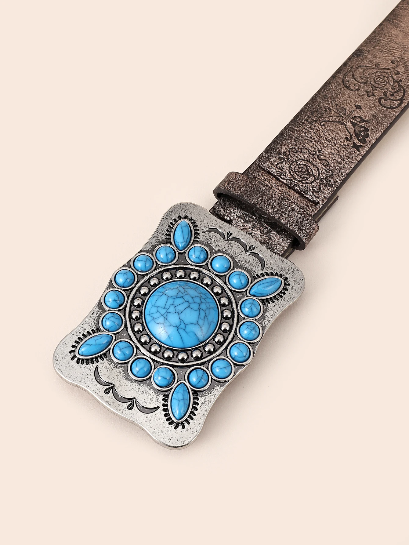 Hebilla geométrica de moda con cinturón turquesa para mujer