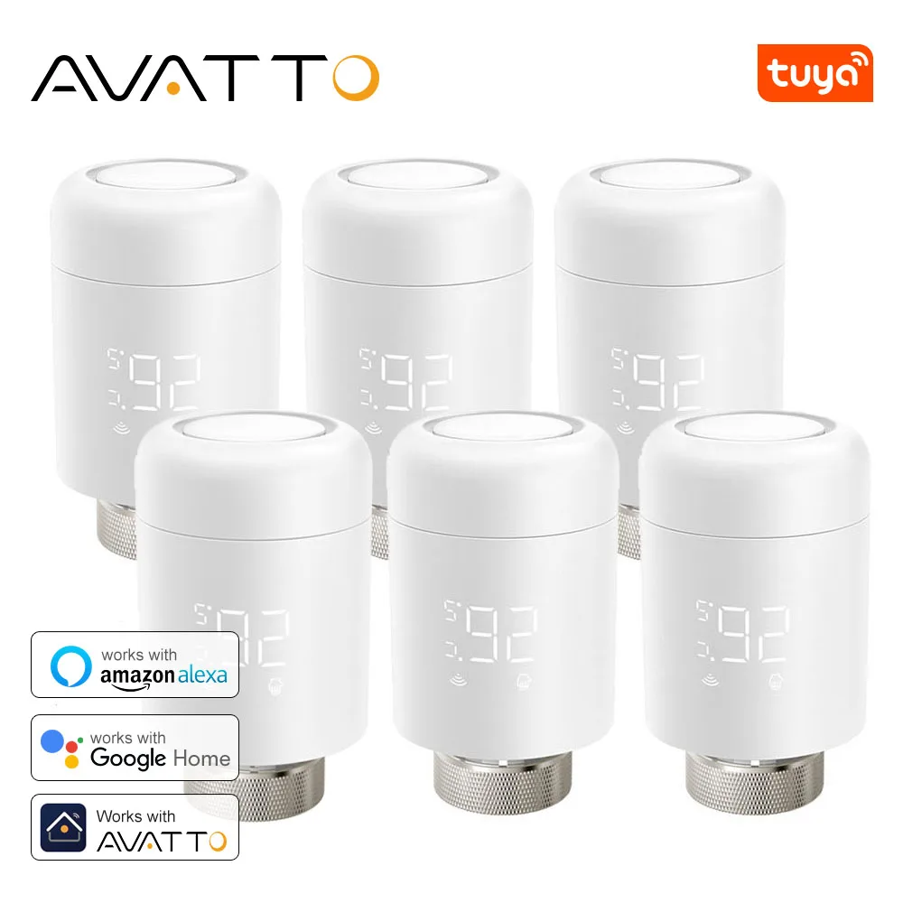 AVATTO Tuya 1-6PCS Wifi TRV Radiator Actuator Valve Thermostatic Radiator Valve Temperature Controller Support Alexa Google Home