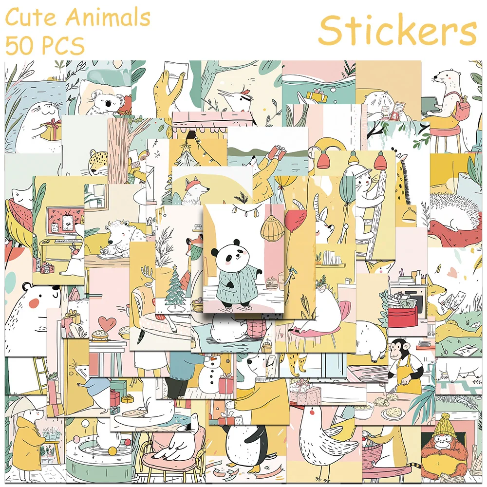 

50pcs Cartoon Cute Animals Stickers Decals For Phone Scrapbook Suitcase Refrigerator Helmet DIY Graffiti Aesthetic Stickers