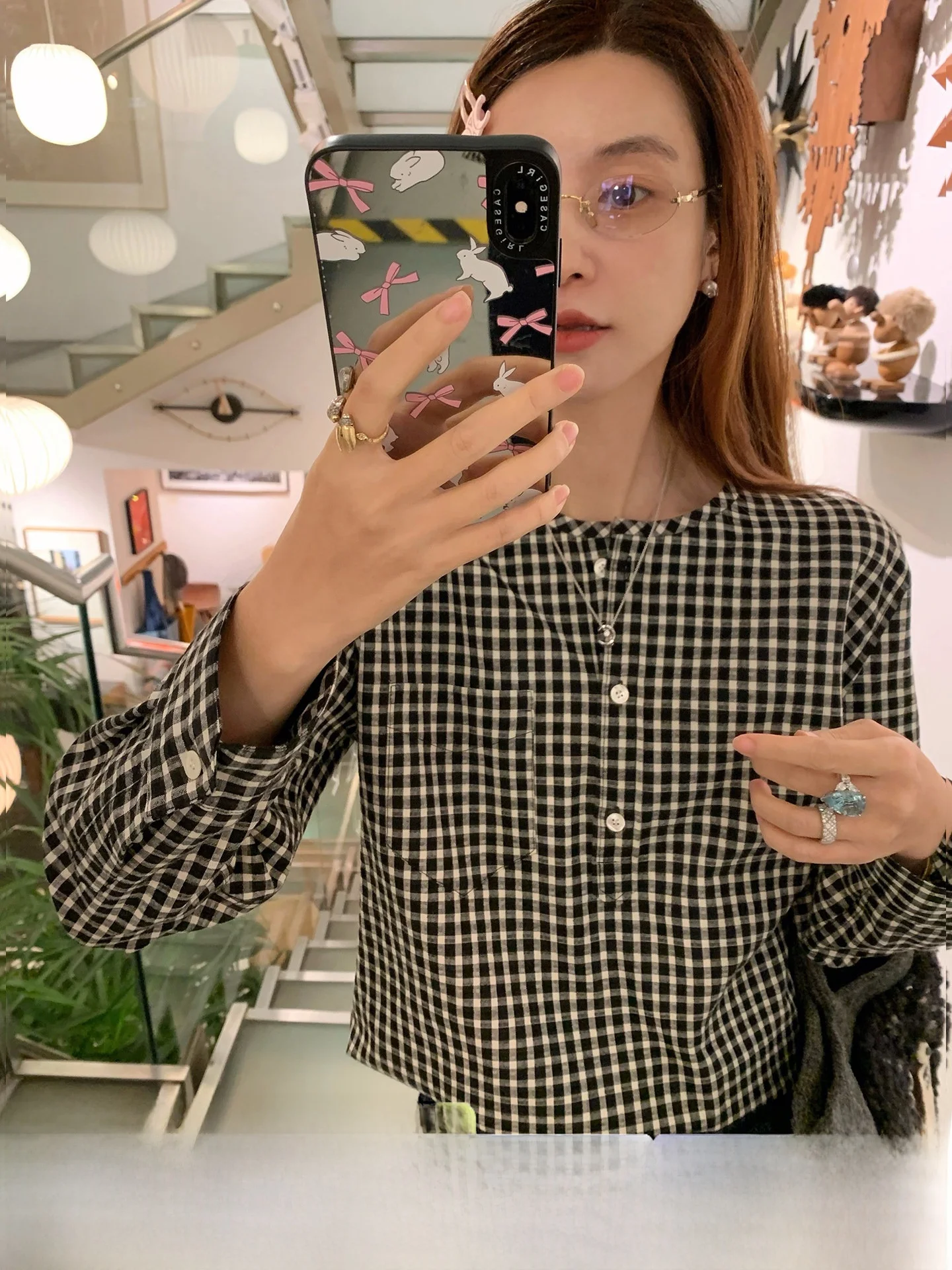 

Thevever Black Rice Floral Embroidery Vintage Elegant Henry Collar Long Sleeve Shirt Straight Cut Polyester Blend Women's Shirt
