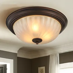 European Retro Round Ceiling Lamp Luxury Bedroom Light Lamp Balcony Light LED Decorative Lamp Glass+iron Household appliance