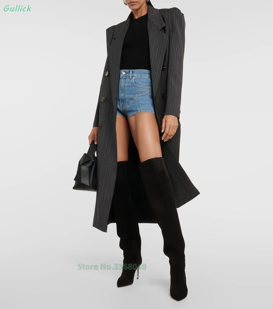 أحذية من جلد الغزال فوق الركبة باللون الأسود الوردي والفخذ العليا للشتاء أحذية نسائية عصرية بكعب عالي رفيع مثير بمقدمة مدببة موضة 2024