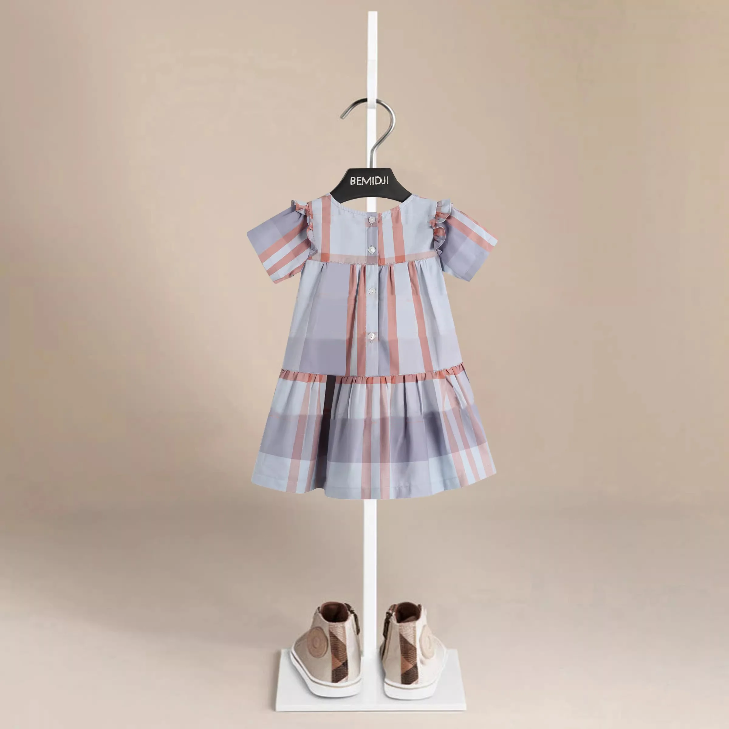Baby Girl Princess Dress Cotton Baby Girl Plaid Pattern Summer Short Sleeves  Clothes Baby Dress Party Birthday Baptism