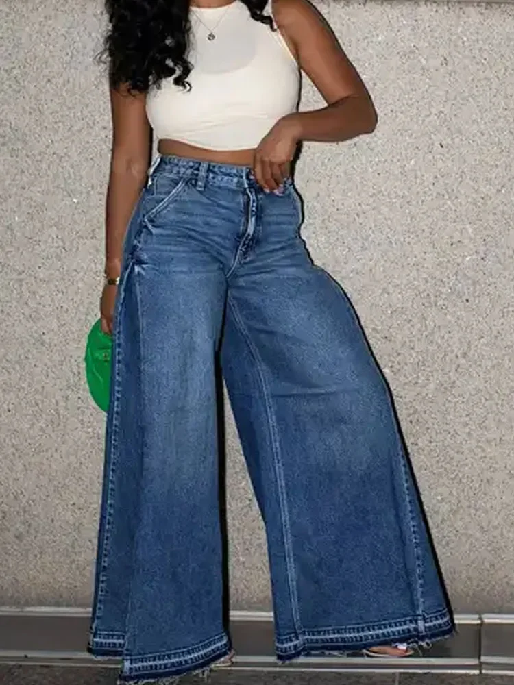 

Fmxires винтажные синие мешковатые расклешенные джинсы женские Y2k 2000-х годов широкие джинсовые брюки гранж-панк оверсайз повседневные джинсы уличная одежда