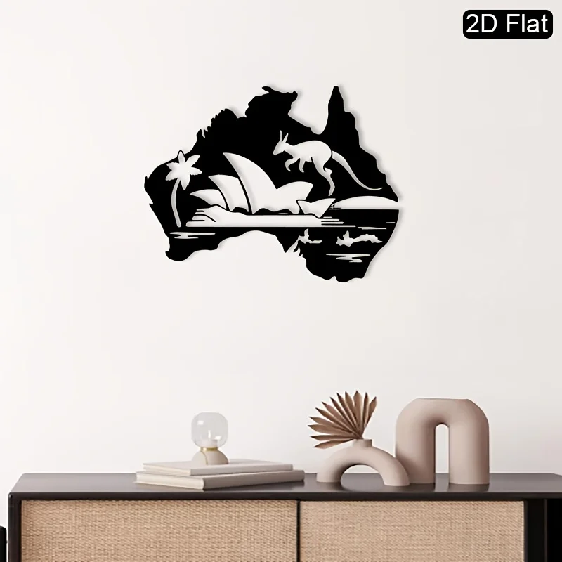 CIFBUY Metal Wall Art, Kangaroo & Sydney Opera House 2D Flat Iron Hanging Sculpture, Laser‑Cut Rustproof Wall Ornament