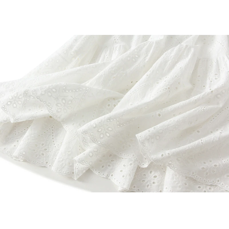 White A-line Skirt Spring Summer Women Fashion Hollow Out Cotton Skirt Female Vintage Elegant High Waist Aesthetic Skirt Lady