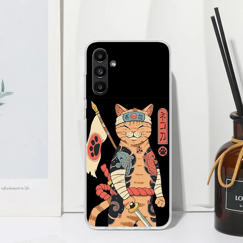 Ramen Sushi Samurai Tattoo Cat Phone Case For Samsung Galaxy A15 A25 A35 A55 A14 A24 A34 A54 A13 A23 A33 A53 A12 A22 A32 A52 A05