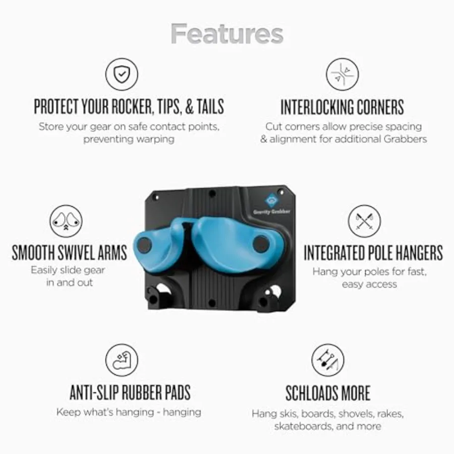 Gravity Grabber - Ultimate Ski and Snowboard Wall Rack Secure Non-Slip Storage Fits Any Ski/Board Garage Organization Ski Stora