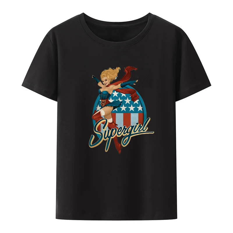 Sexy Girls Loose Vintage Graphic Print T-shirt Clothes Clothing Supergirl Hot Pin Up O-neck Style Cool Novelty Hipster Humor