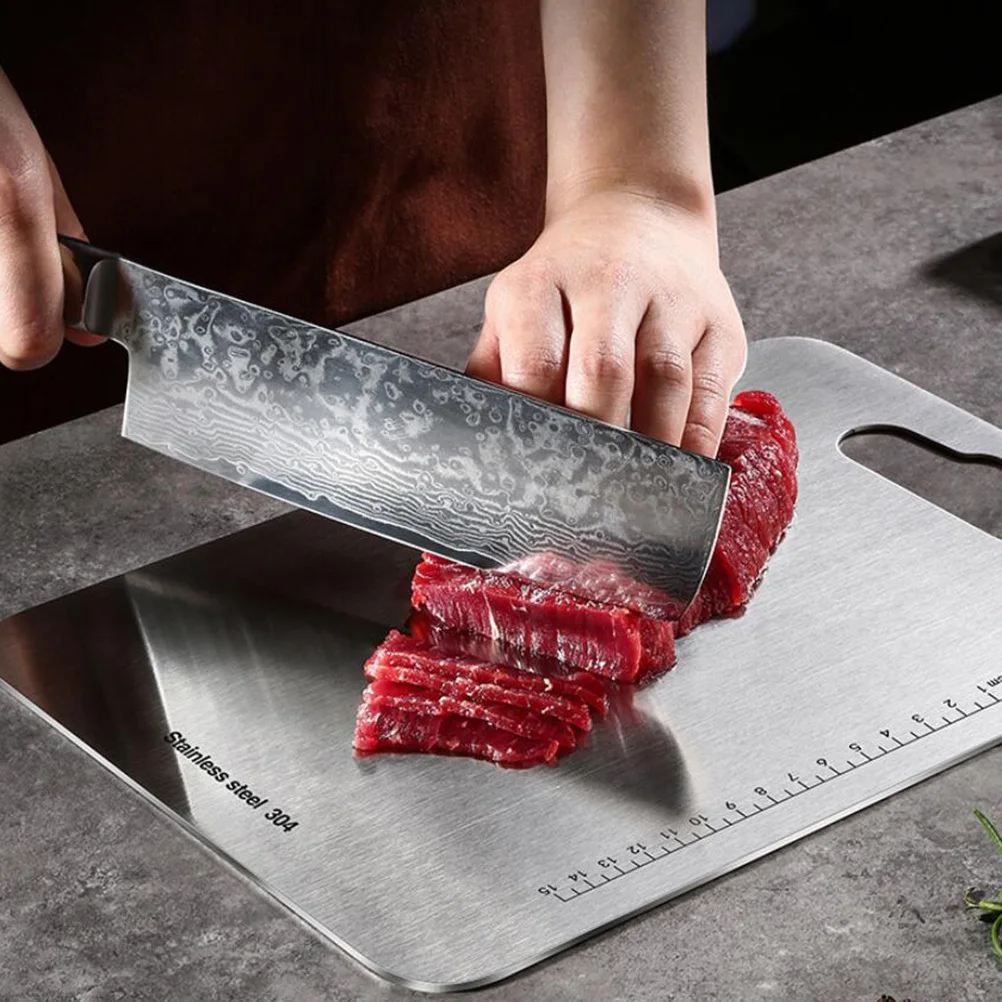 

Stainless Steel Cutting Board Size L Rustproof Wear-Resistant Rectangular Cutting Block Dishwasher Safe Bake Board