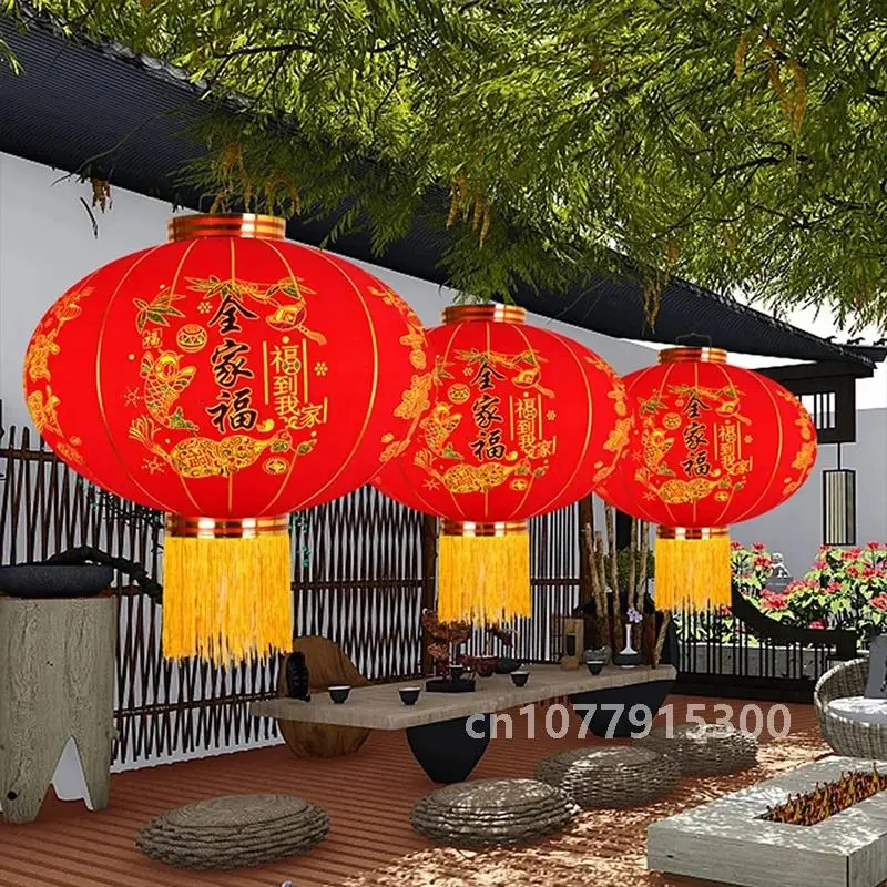 Chinese Flocking Cloth Red Lantern Chinese Traditional New Year Door Hanging Lanterns Spring Festival Street Pendants Home Decor