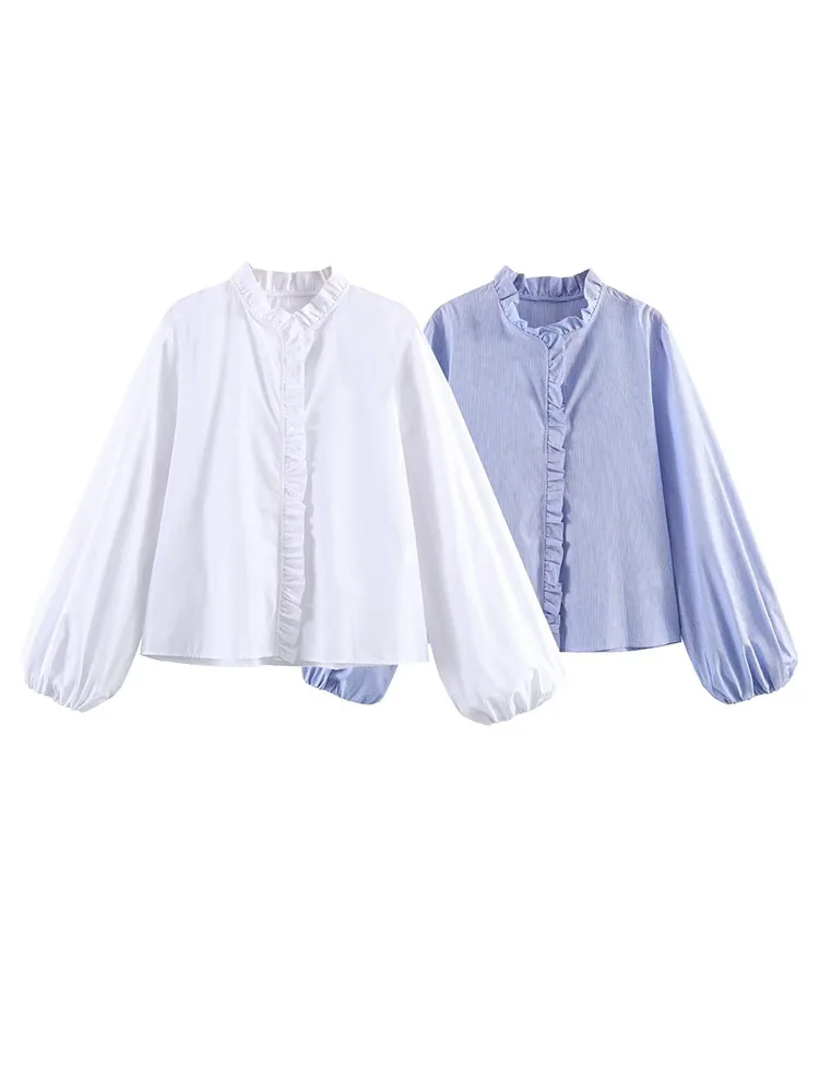 

HH 2026 Fashion Women Short Shirt Chic Long Sleeves Casual Single Breasted Frilly Decoration Slim Woman Loose Street Shirt Top