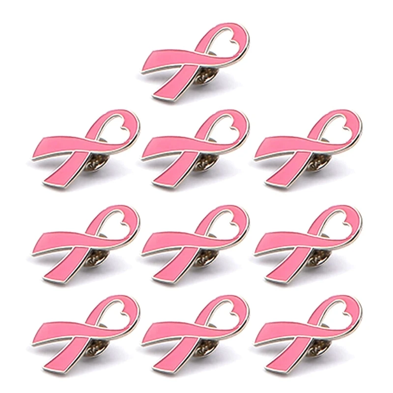 10Pieces Breast Cancers Awareness Lapel Pins Pink Ribbon Brooch for Women Girls Decorative Badge Brooch Ornament