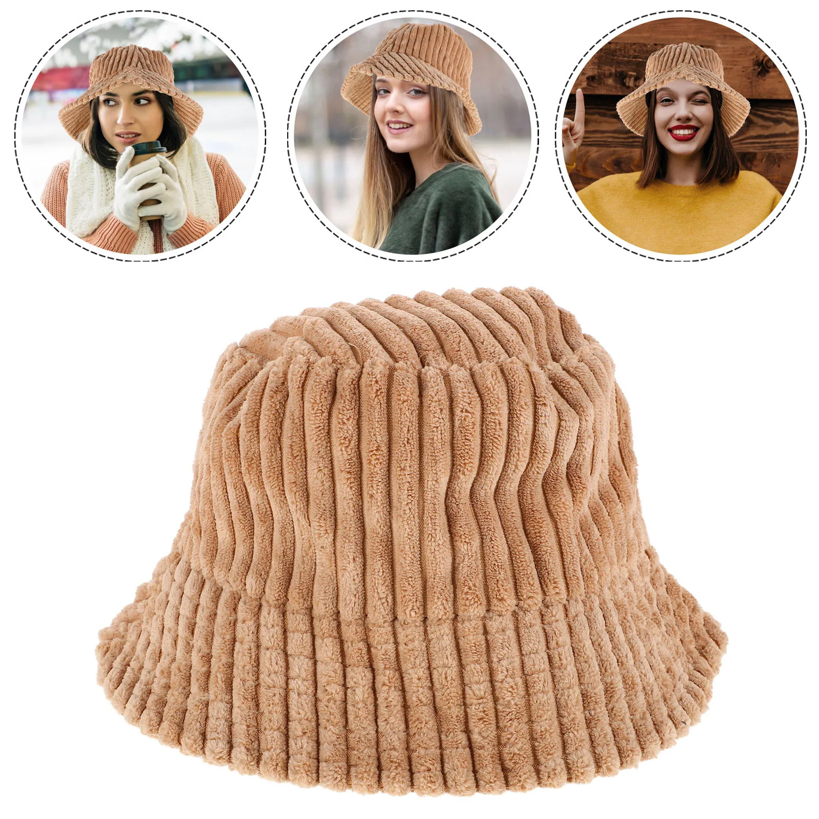 

Corduroy Bucket Hat Warm Cap Solid Color Comfortable Fisherman Hat for Fall Travel Fishing Street Walking Fishing Sun Cap