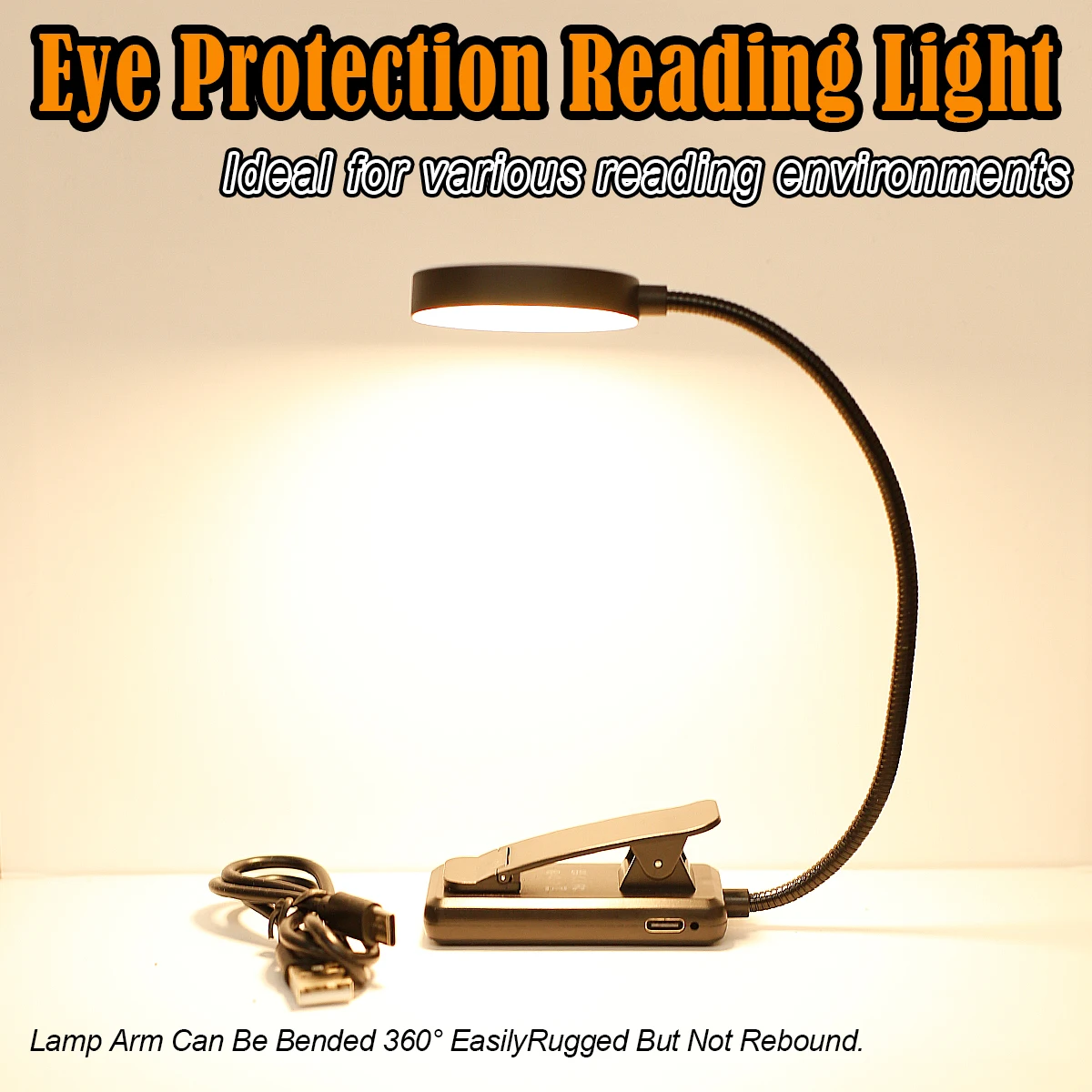 Led Clip Table Lamp 360°Adjustable Flexible Tricolor Light Dimmable Rechargeable Book Reading To Read Study Desk Lighting Night