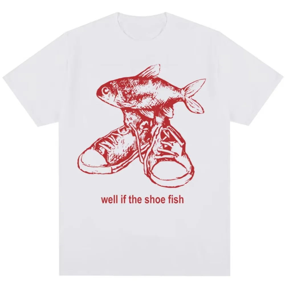 Funny Shoe Fish Expression Package Retro T-shirt Y2K Harajuku Creative Women's T-shirt Summer Casual T-shirt Street Trend Y2K