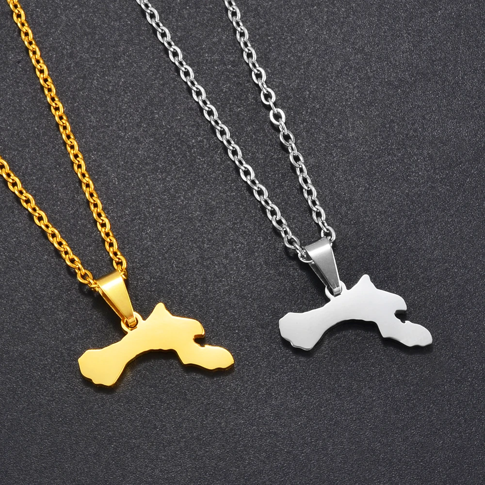 Anniyo, collares con colgante de mapa Bonaire de acero inoxidable de 2CM, joyería caribeña, anillas holandesas # 320121