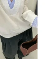 

Korean Style Patchwork Knitted Sweater Top Early Autumn 2026 New Casual Striped Contrasting Pullover Gentle Slim Pulls