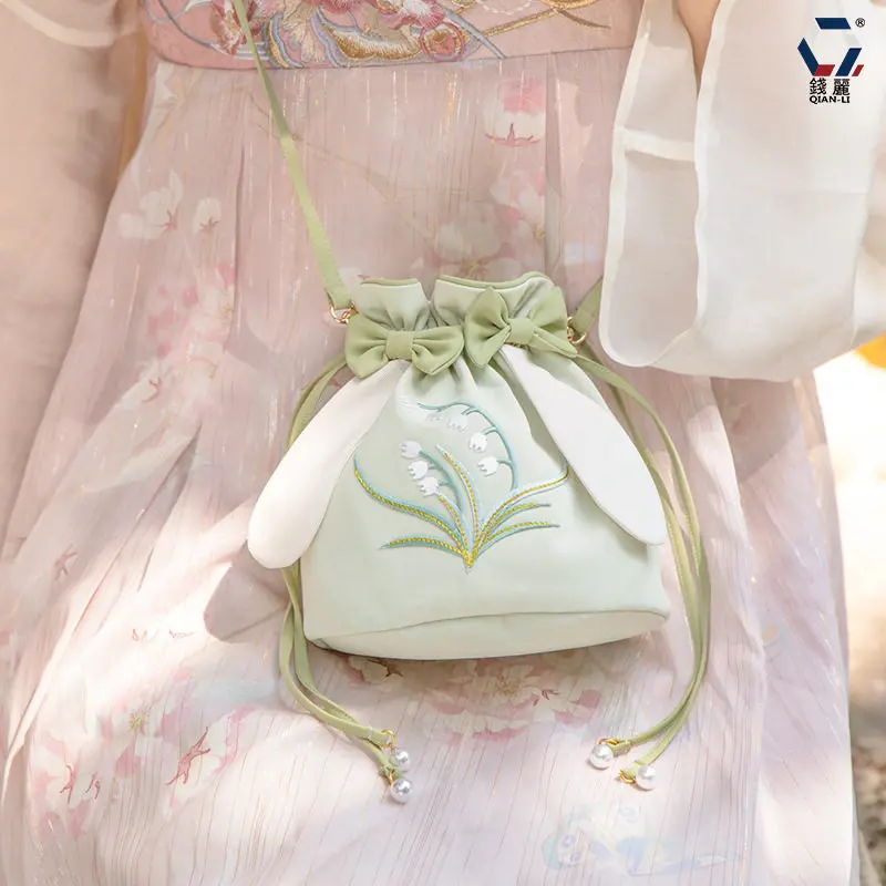 Hanfu Embroidery Large Capacity Embroidery Lily of The Valley Antique Accessories Messenger Bag Female Han Element Shoulder Bag