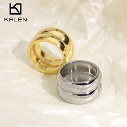 KALEN Statement Clear Thick Double Dome Ring Women Stainless Steel Gold Color Chunky 2 Layered Wide Ring Waterproof