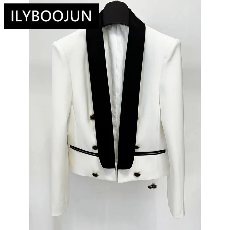 Ilyboojun Hit Farbe Temperament schlanke Mäntel für Frauen Schal kragen Langarm Patchwork Knopf elegante Blazer weiblichen Stil