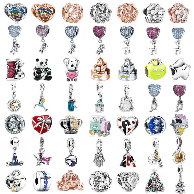 

Браслет Pandora женский с бусинами, оригинальная Волшебная Шляпа-замок с короной и маленьким поездом, ювелирные аксессуары